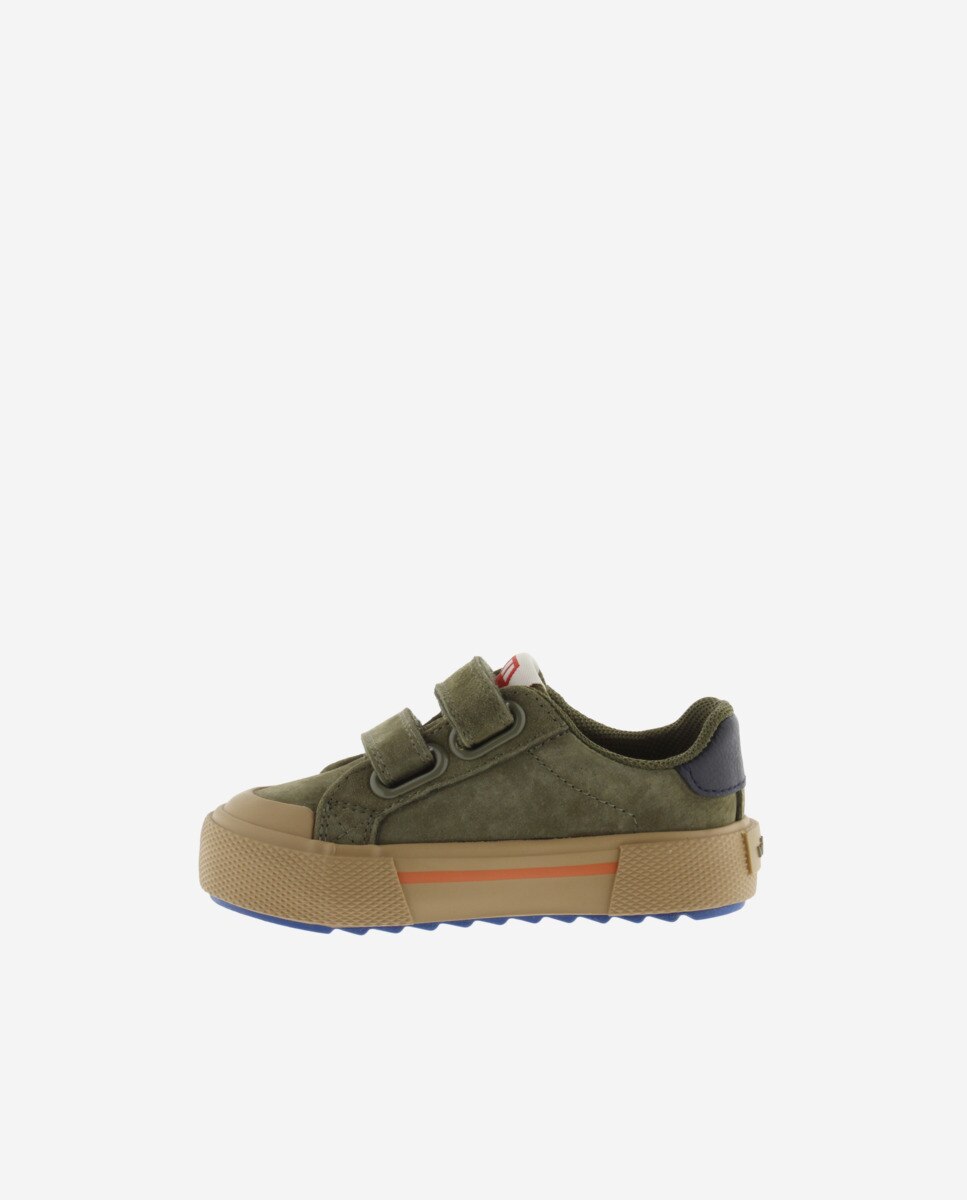 Imagen 3 de Zapatillas bajas de niños de serraje con piezas de color y doble cierre adherente - Victoria - Kaki Kaki