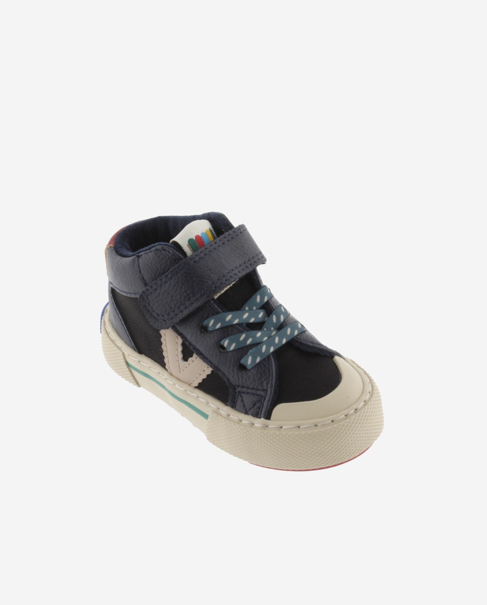 Zapatillas altas de niño con piezas de color y tira adherente - Victoria - Azul marino Azul marino-2