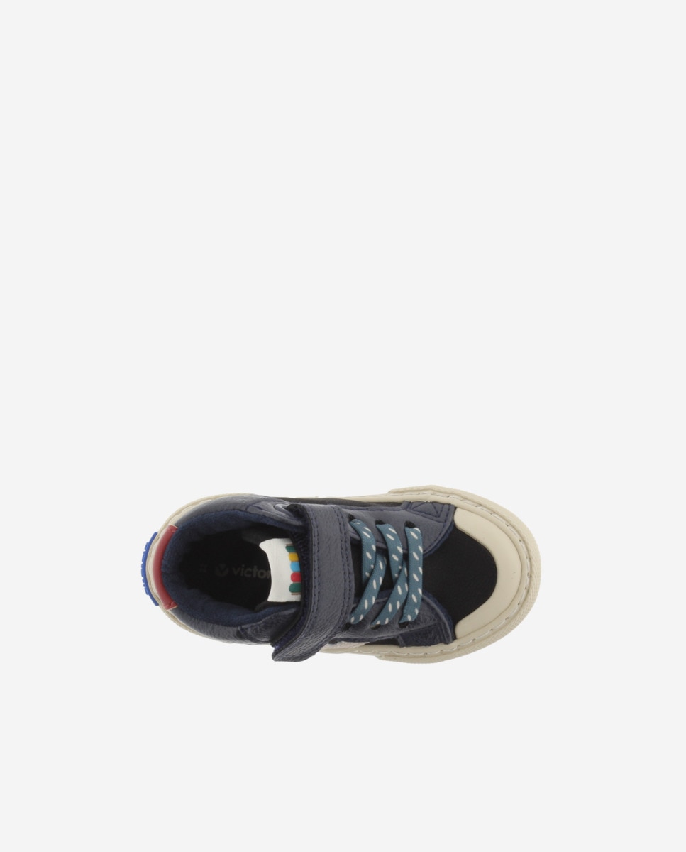 Zapatillas altas de niño con piezas de color y tira adherente - Victoria - Azul marino Azul marino-4