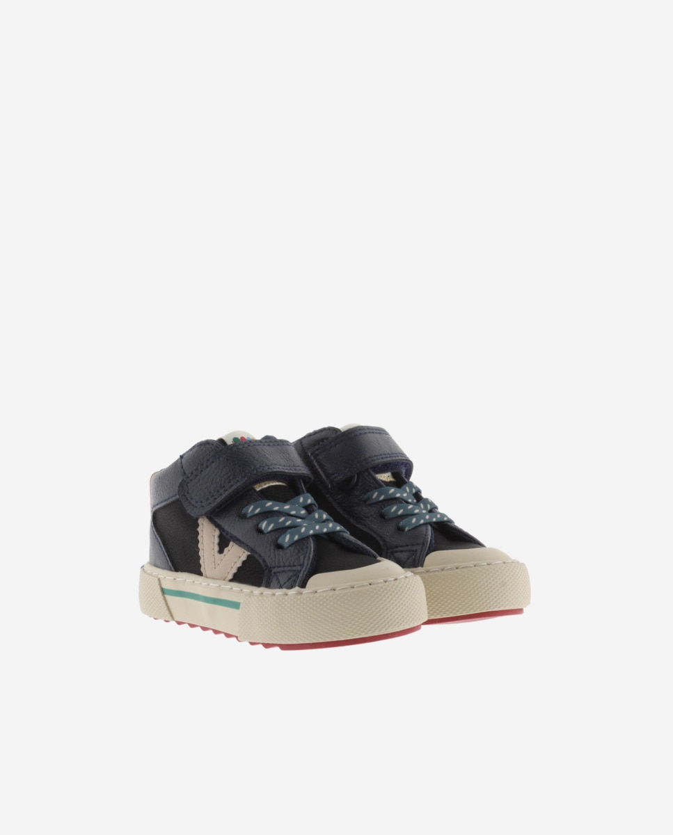 Zapatillas altas de niño con piezas de color y tira adherente - Victoria - Azul marino Azul marino-5