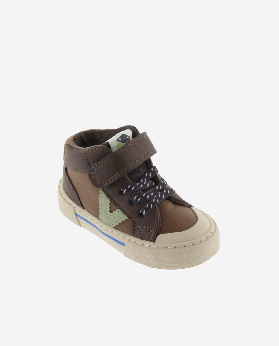 Zapatillas altas de niño con piezas de color y tira adherente - Victoria - Marrón Marrón-2
