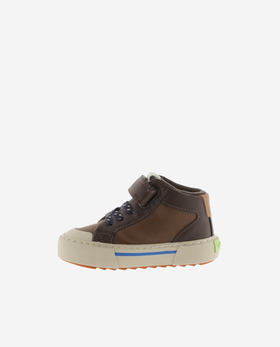 Zapatillas altas de niño con piezas de color y tira adherente - Victoria - Marrón Marrón-3