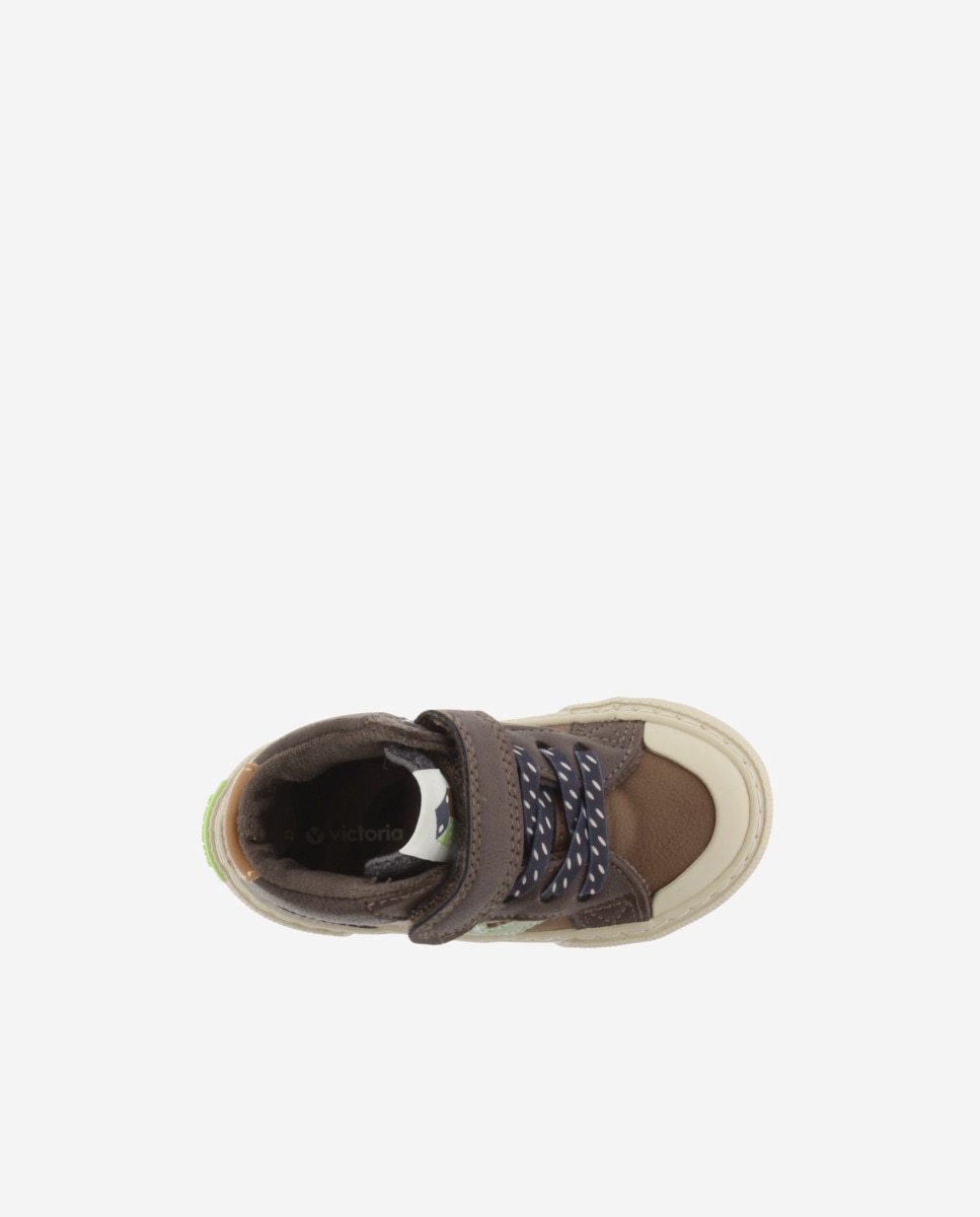 Zapatillas altas de niño con piezas de color y tira adherente - Victoria - Marrón Marrón-4