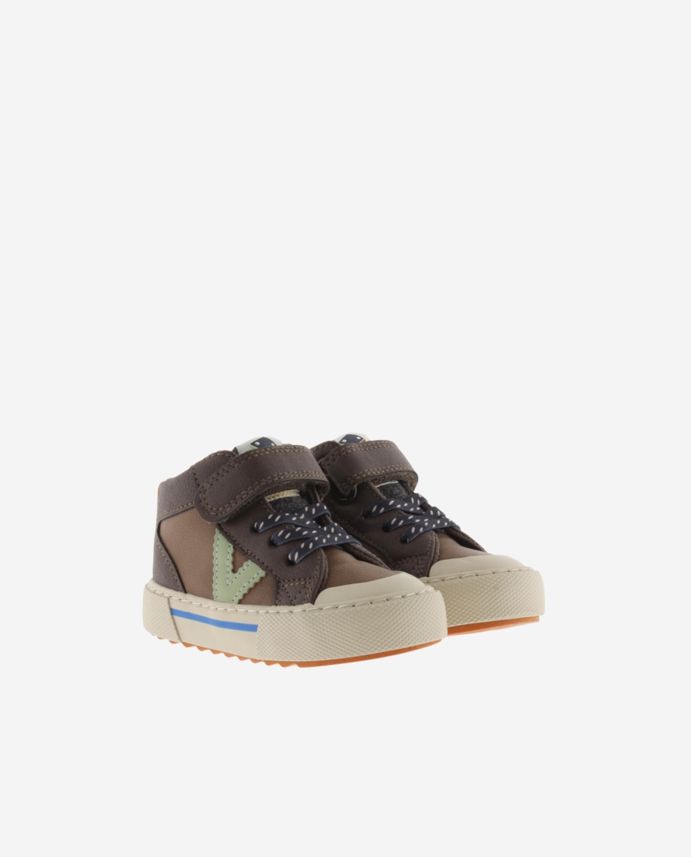Zapatillas altas de niño con piezas de color y tira adherente - Victoria - Marrón Marrón-5