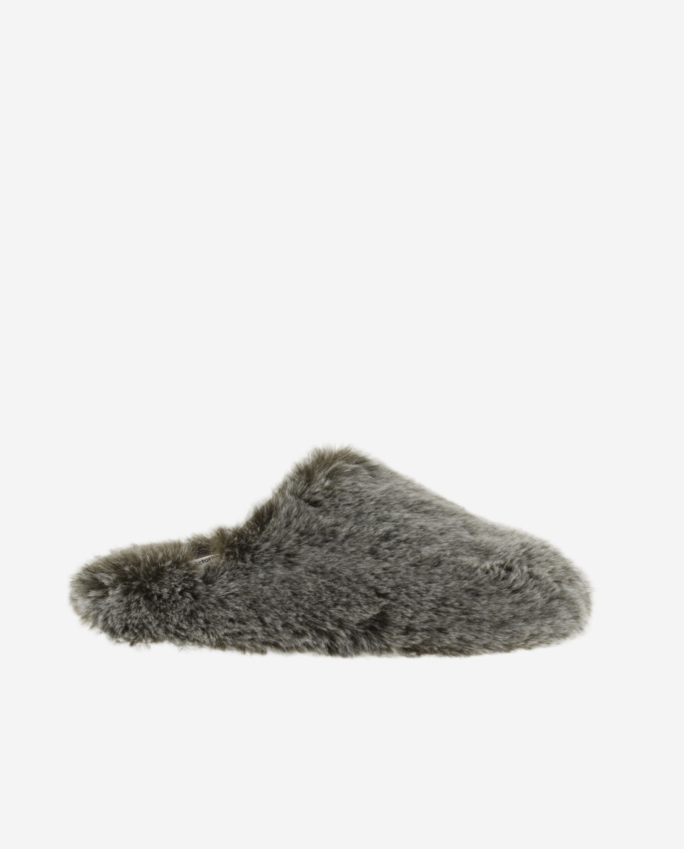 Zapatillas de casa abiertas de mujer de pelo - Victoria - Kaki Kaki-1
