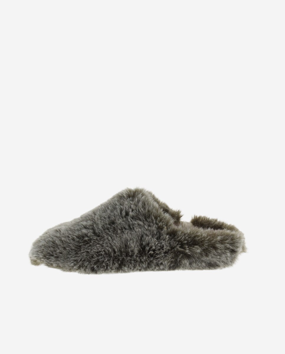 Zapatillas de casa abiertas de mujer de pelo - Victoria - Kaki Kaki-2