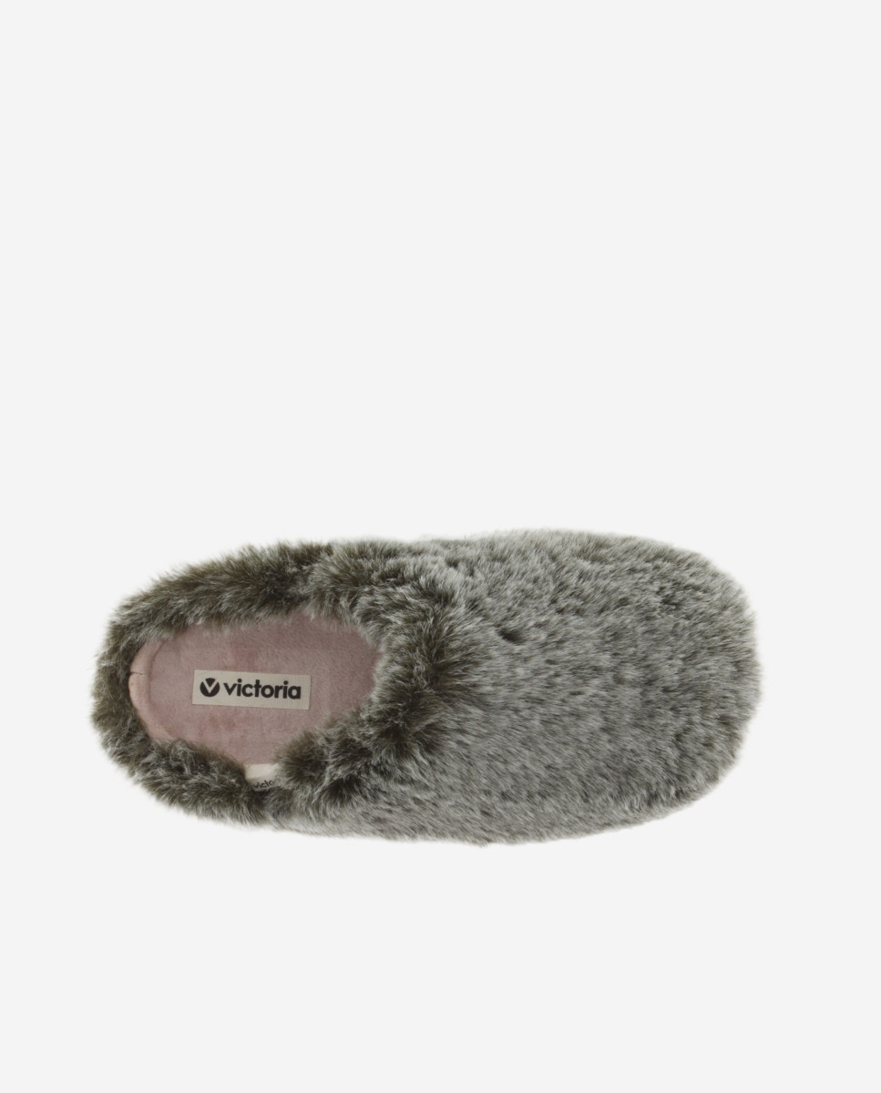 Zapatillas de casa abiertas de mujer de pelo - Victoria - Kaki Kaki-4