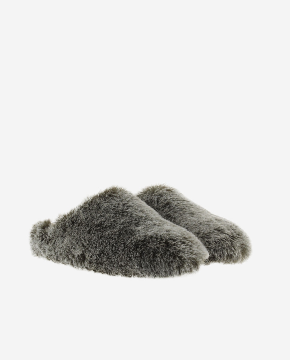 Zapatillas de casa abiertas de mujer de pelo - Victoria - Kaki Kaki-5
