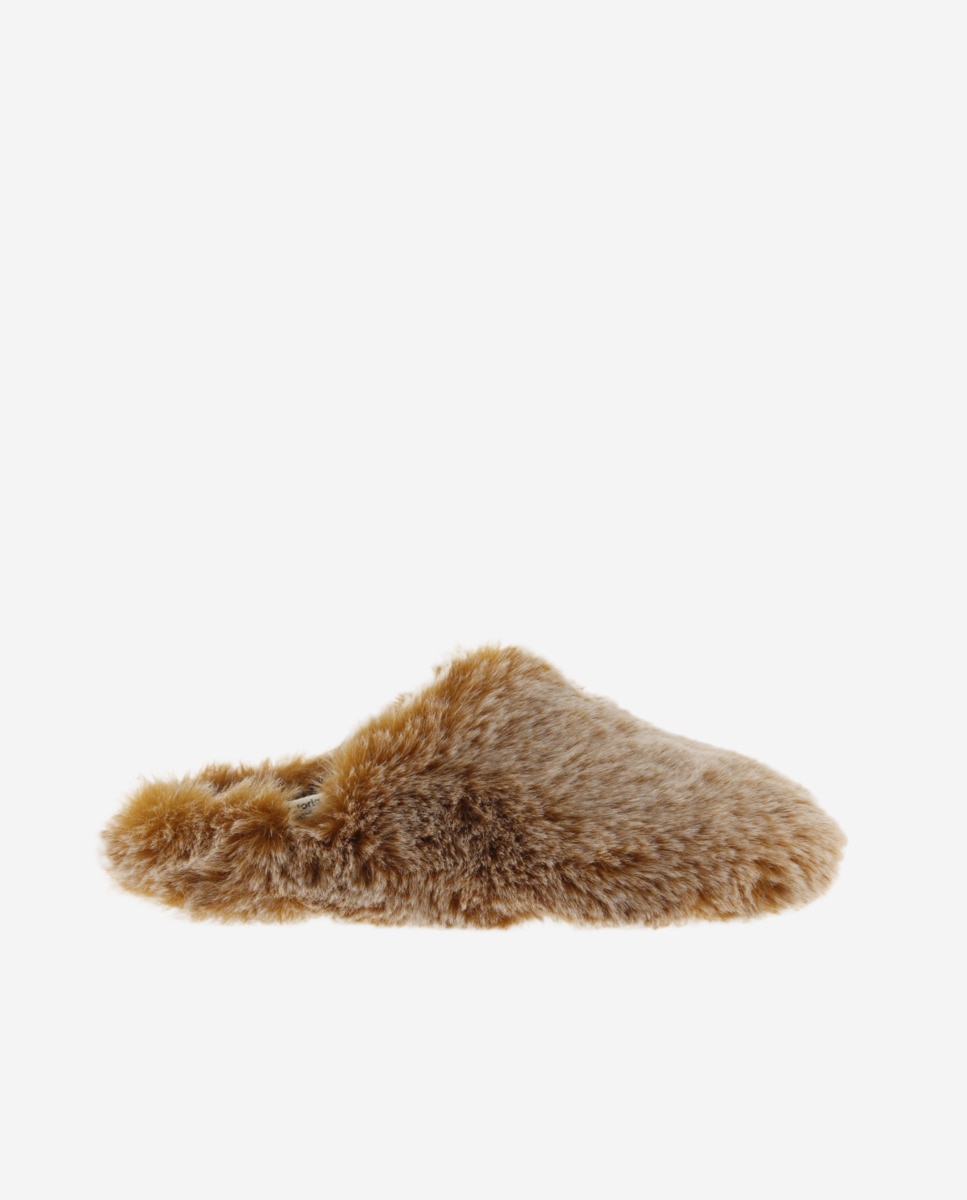 Zapatillas de casa abiertas de mujer de pelo - Victoria - Camel Camel-1