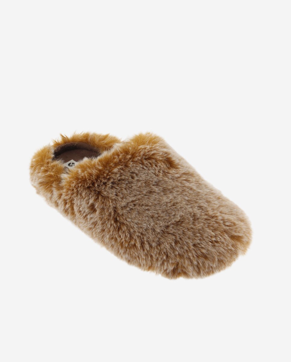 Zapatillas de casa abiertas de mujer de pelo - Victoria - Camel Camel-3