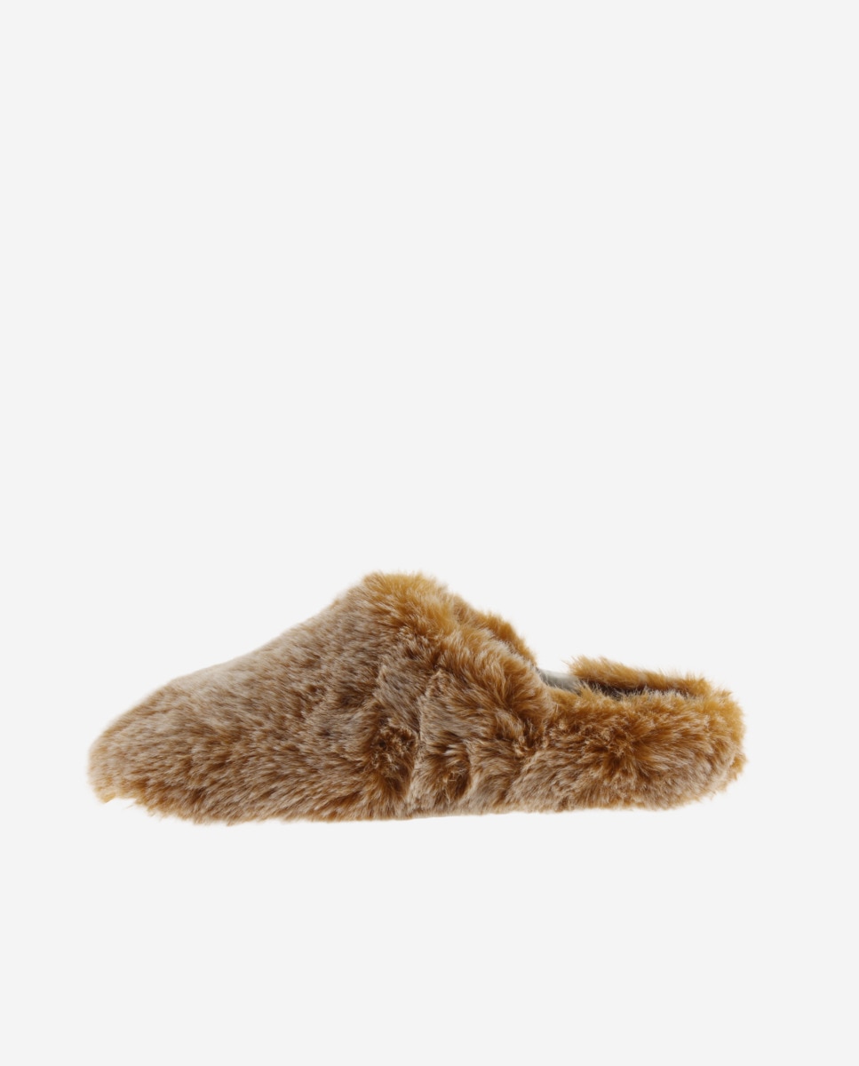 Zapatillas de casa abiertas de mujer de pelo - Victoria - Camel Camel-2