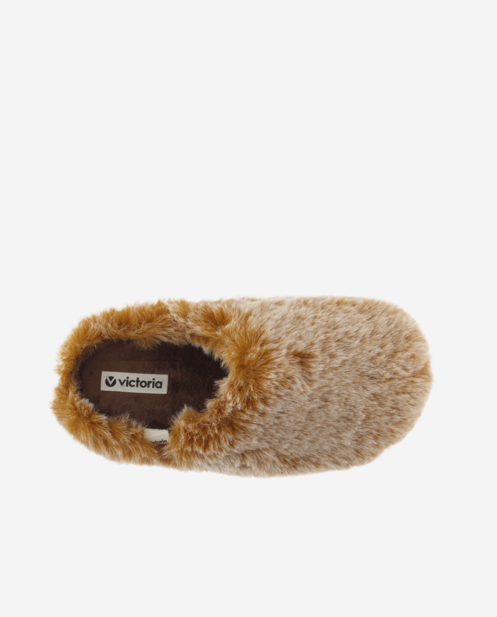 Zapatillas de casa abiertas de mujer de pelo - Victoria - Camel Camel-4