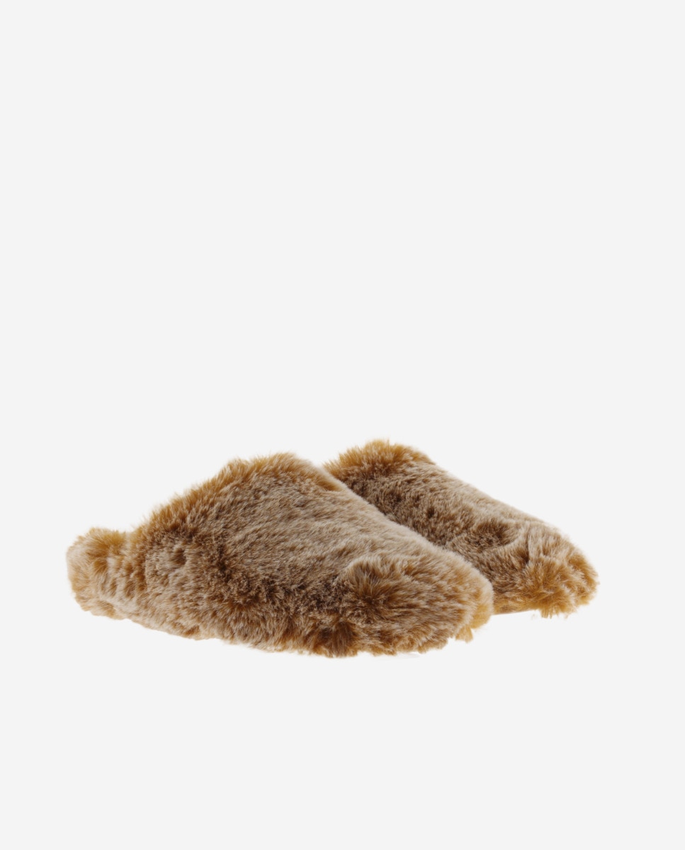Zapatillas de casa abiertas de mujer de pelo - Victoria - Camel Camel-5
