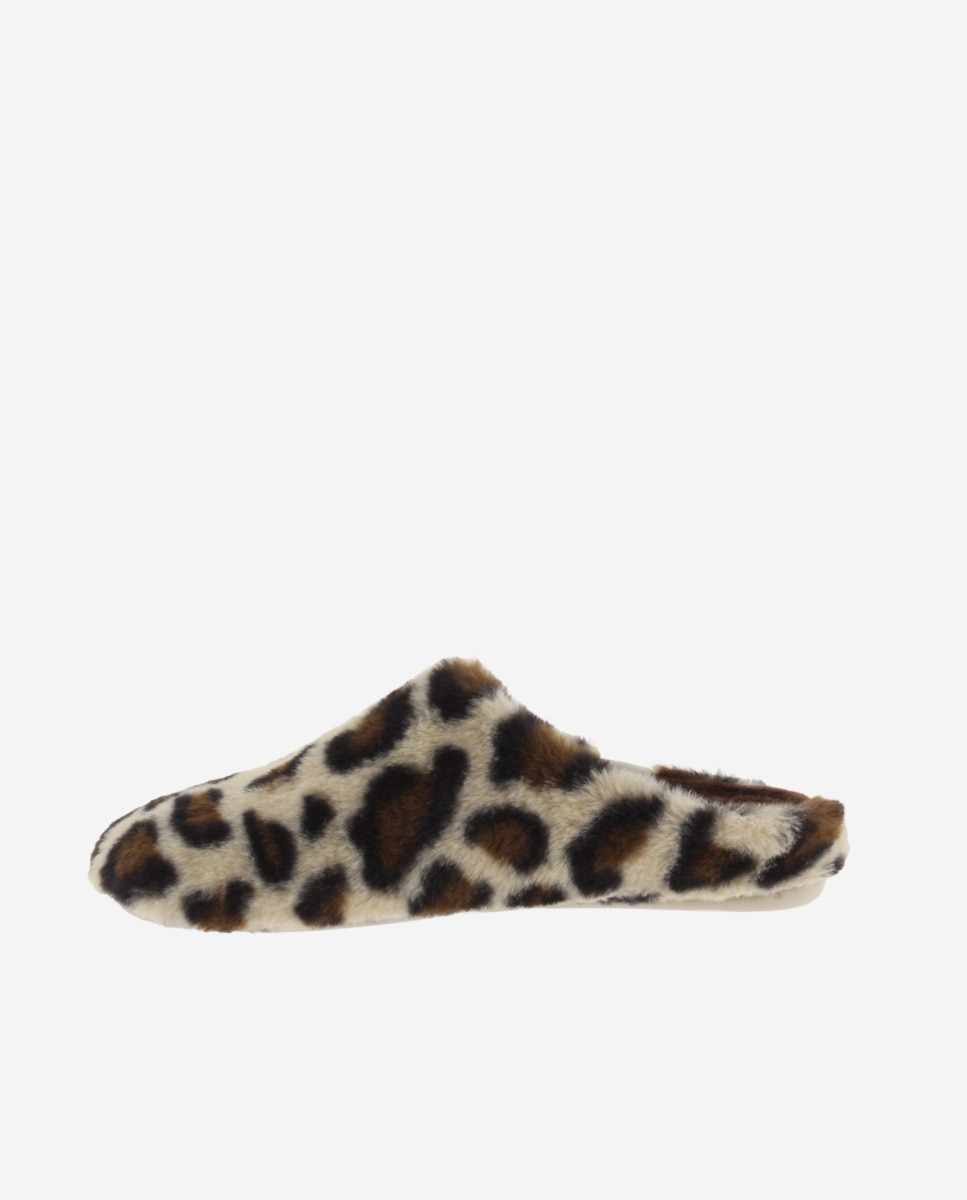Zapatillas de casa abiertas de mujer de pelo animal print - Victoria - Crema Crema-2