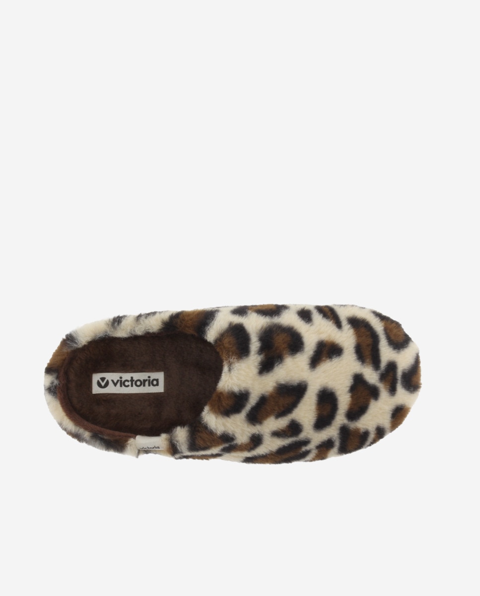 Zapatillas de casa abiertas de mujer de pelo animal print - Victoria - Crema Crema-4