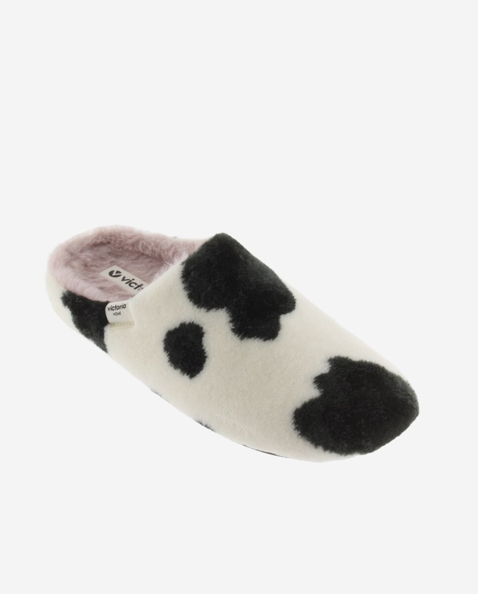 Zapatillas de casa abiertas de mujer de pelo con estampado de vaca - Victoria - Blanco Blanco-3