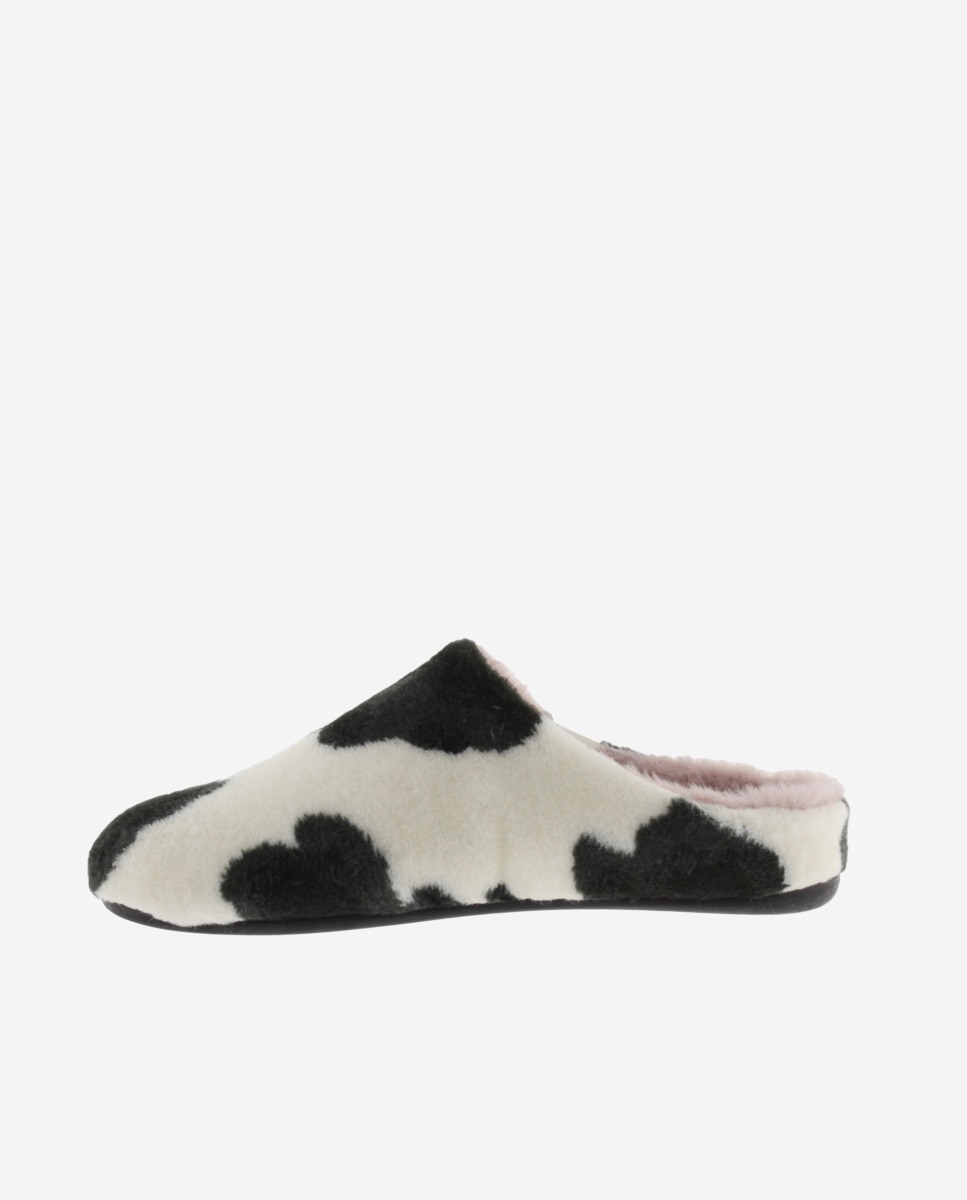 Zapatillas de casa abiertas de mujer de pelo con estampado de vaca - Victoria - Blanco Blanco-2