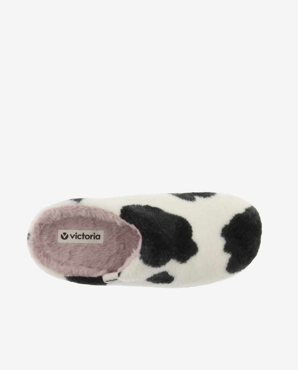 Zapatillas de casa abiertas de mujer de pelo con estampado de vaca - Victoria - Blanco Blanco-4