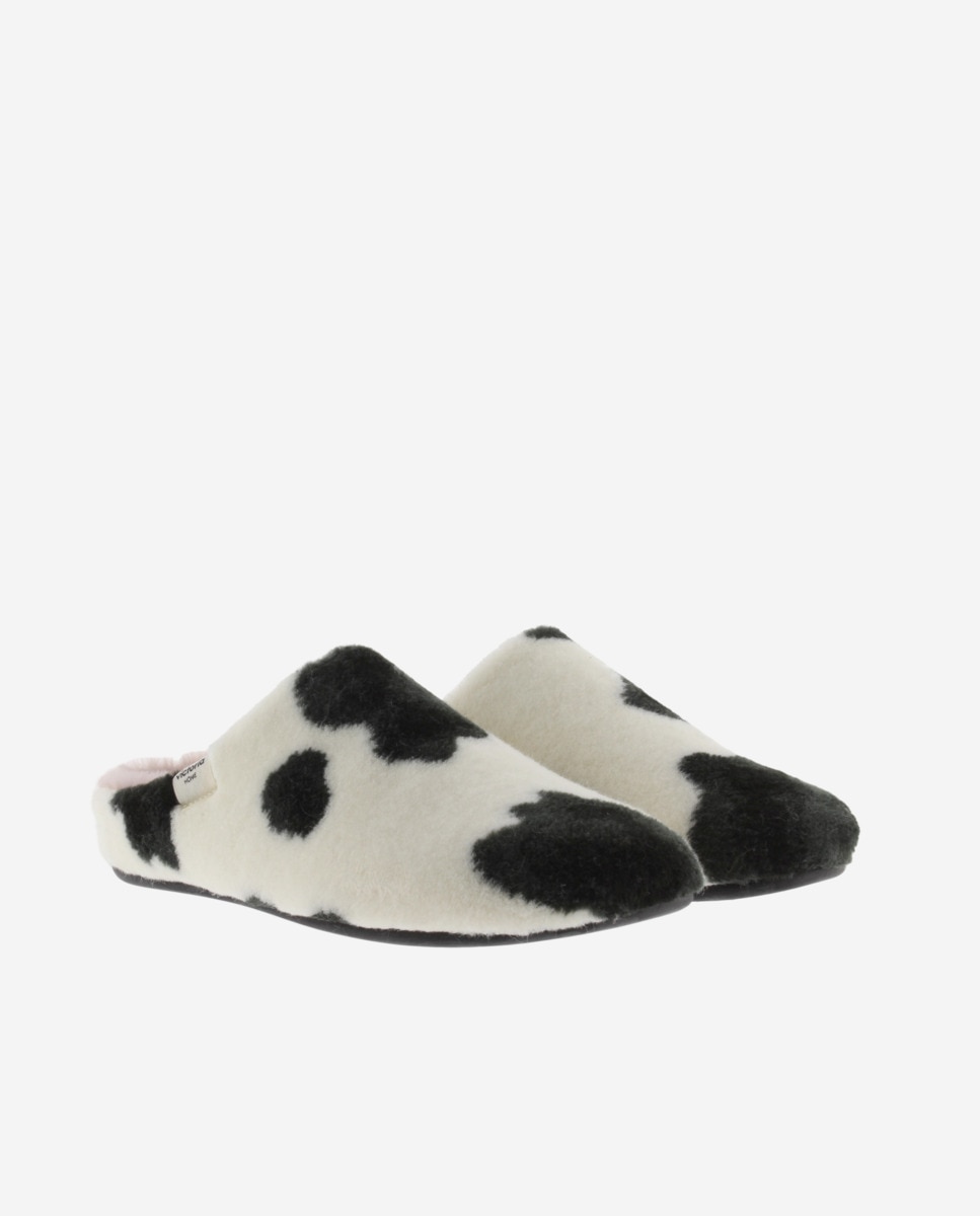 Zapatillas de casa abiertas de mujer de pelo con estampado de vaca - Victoria - Blanco Blanco-5