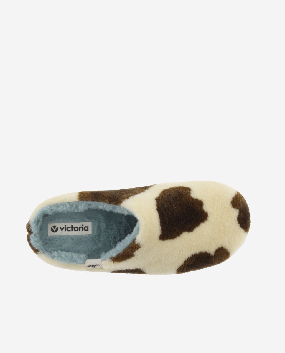 Zapatillas de casa abiertas de mujer de pelo con estampado de vaca - Victoria - Beige Beige-4