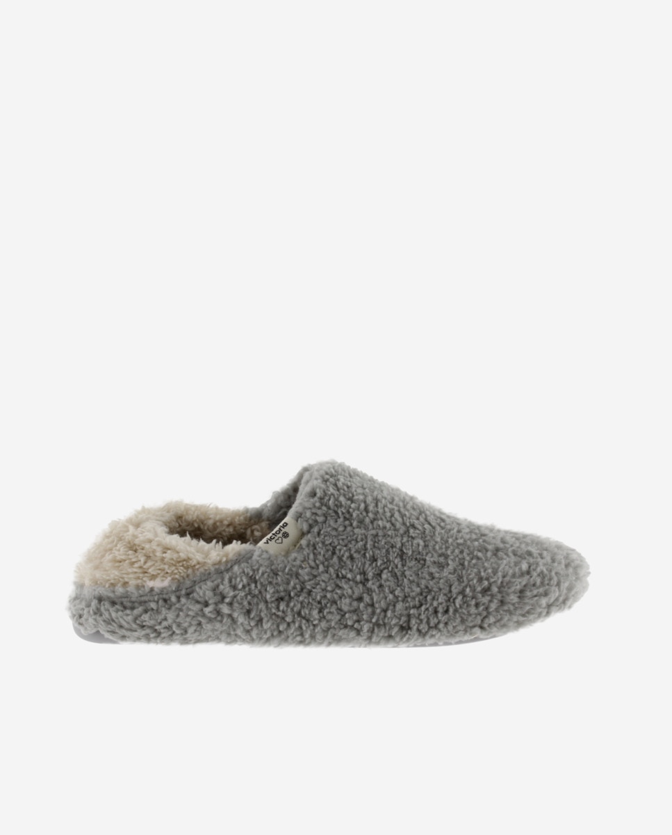 Zapatillas de casa cerradas de mujer de borreguito - Victoria - Gris Gris-1