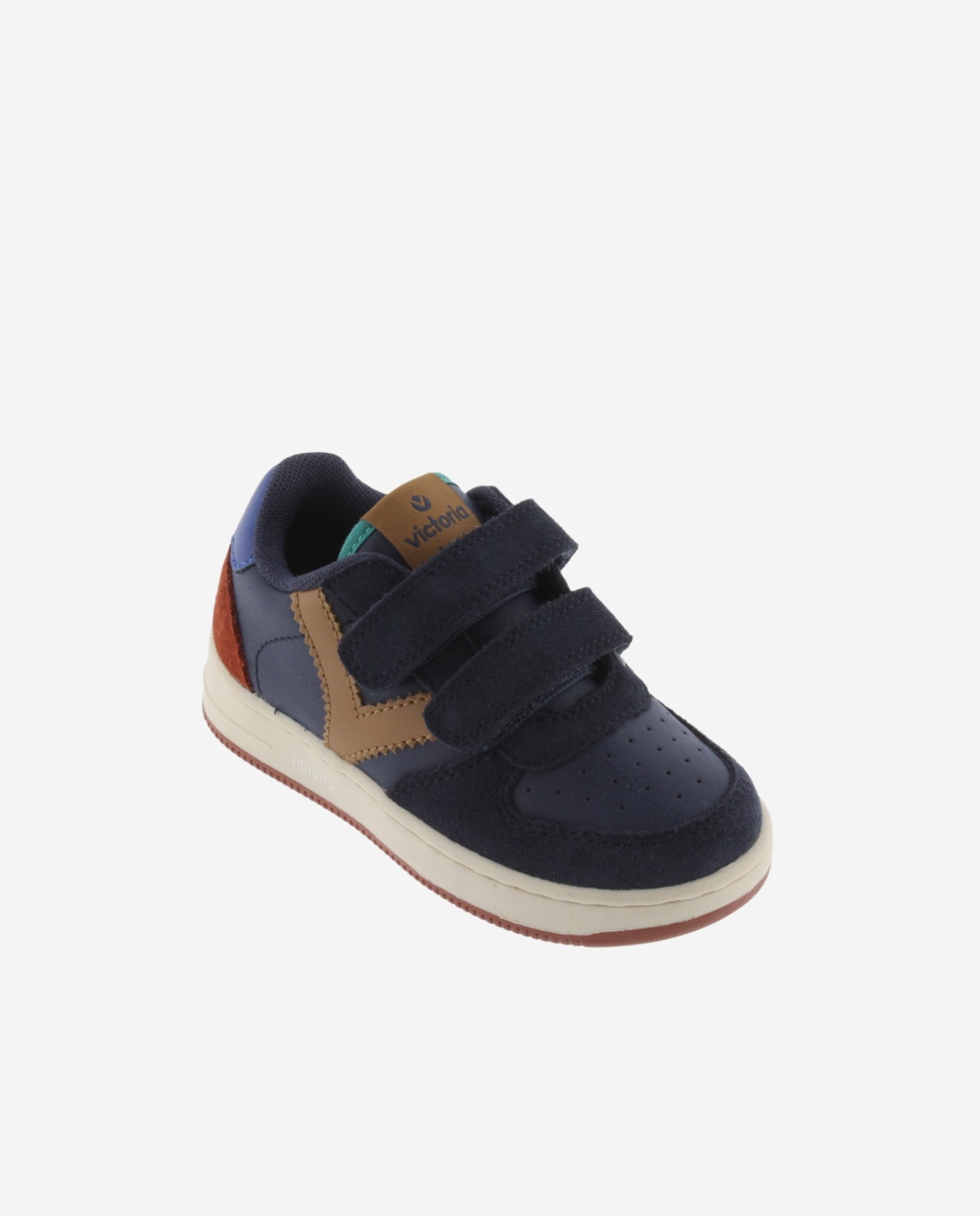 Zapatillas deportivas de niño con piezas de color y serraje y tiras adherentes - Victoria - Azul marino Azul marino-2
