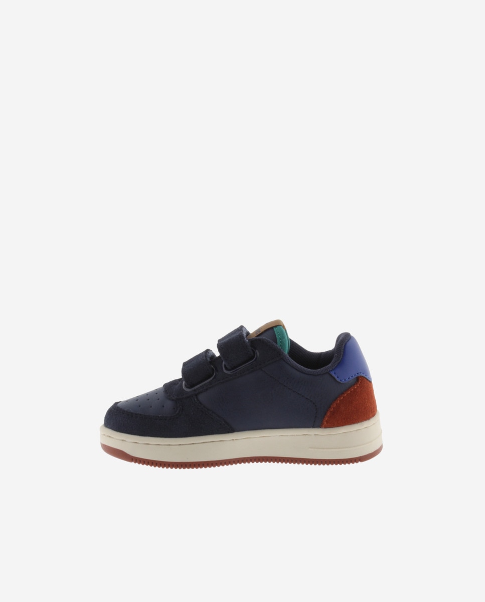 Zapatillas deportivas de niño con piezas de color y serraje y tiras adherentes - Victoria - Azul marino Azul marino-3
