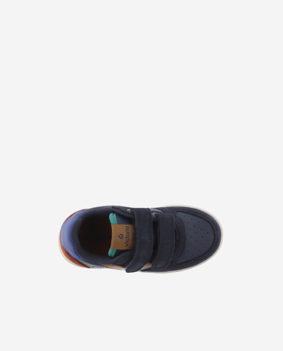 Zapatillas deportivas de niño con piezas de color y serraje y tiras adherentes - Victoria - Azul marino Azul marino-4