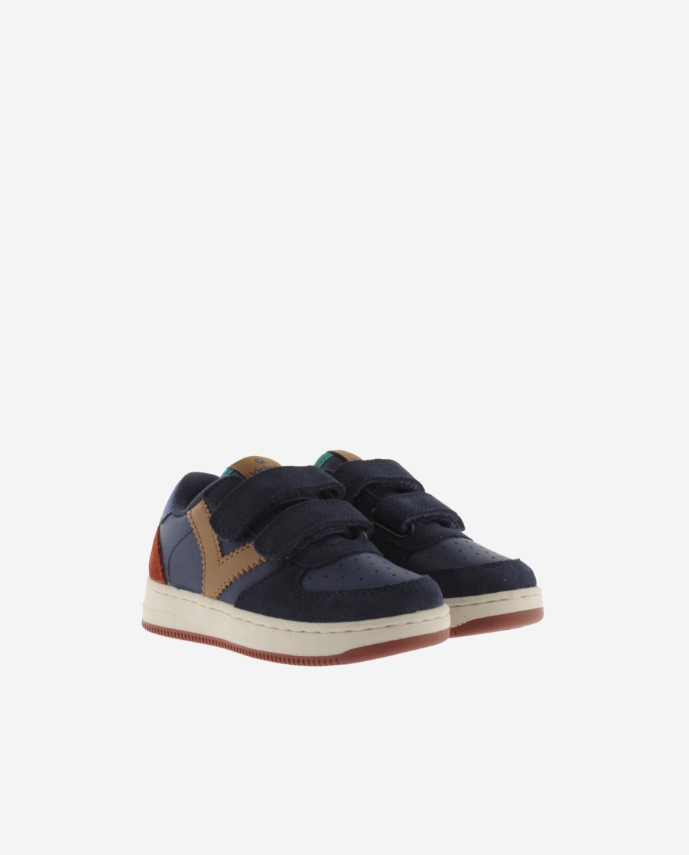 Zapatillas deportivas de niño con piezas de color y serraje y tiras adherentes - Victoria - Azul marino Azul marino-5