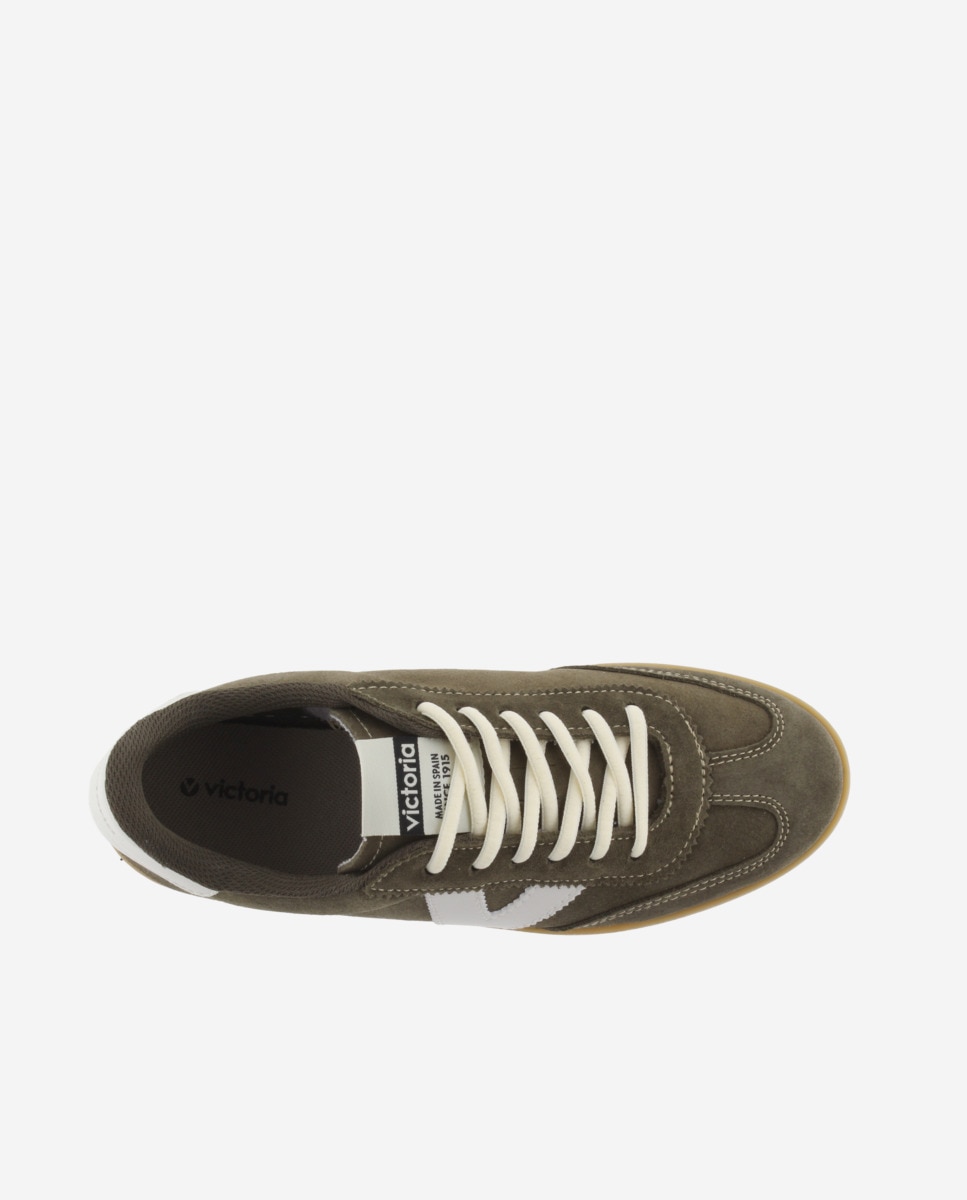 Zapatillas de serraje de mujer con piezas en contraste y suela color caramelo - Victoria - Kaki Kaki-4