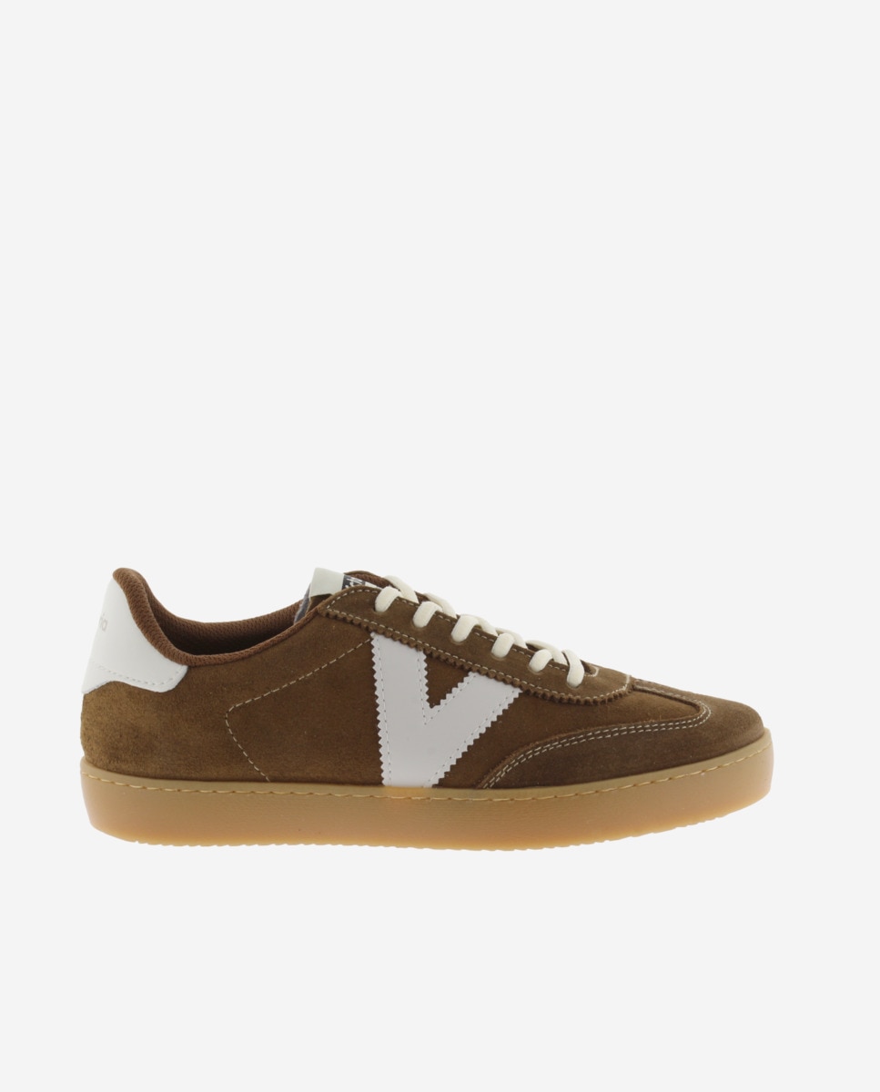 Zapatillas de serraje de mujer con piezas en contraste y suela color caramelo - Victoria - Cuero Cuero-1
