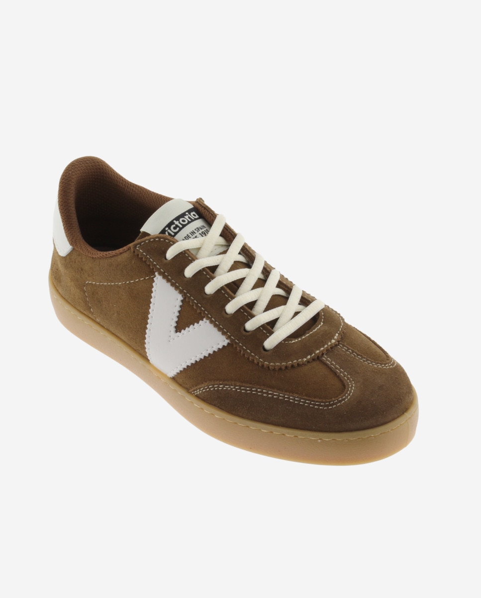 Zapatillas de serraje de mujer con piezas en contraste y suela color caramelo - Victoria - Cuero Cuero-3