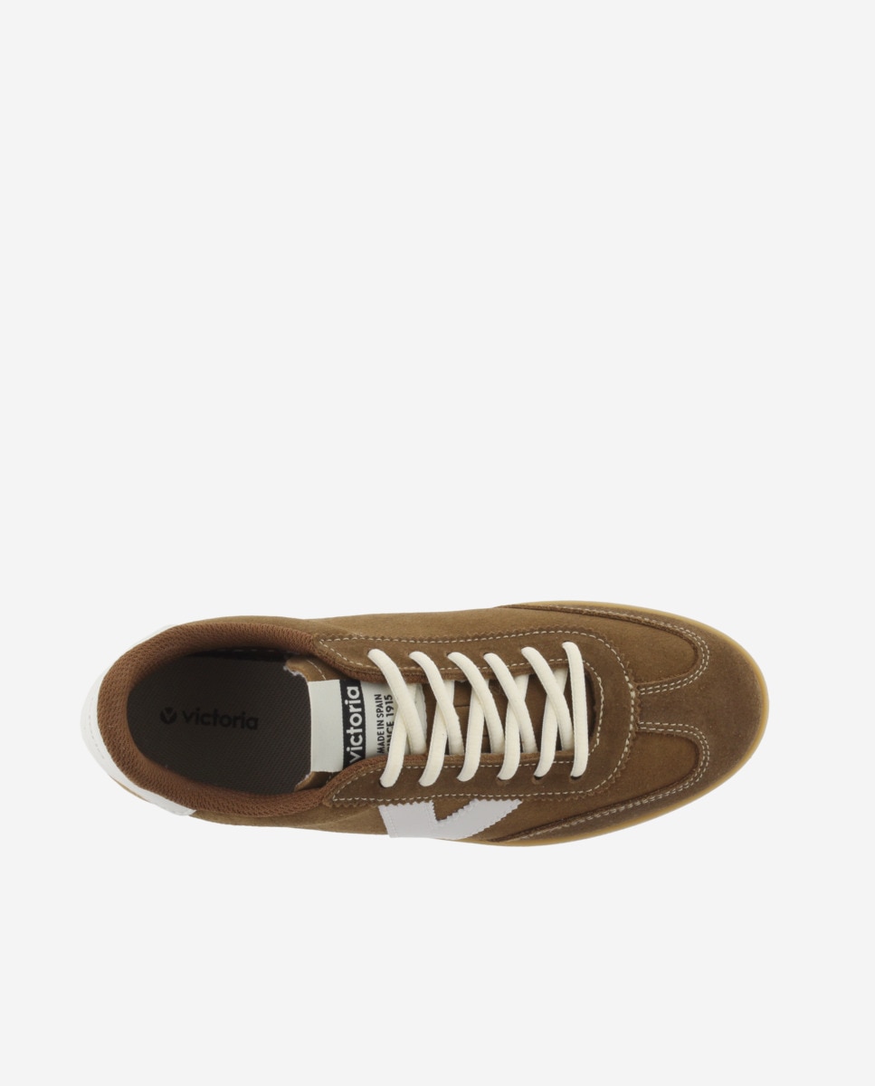 Zapatillas de serraje de mujer con piezas en contraste y suela color caramelo - Victoria - Cuero Cuero-4