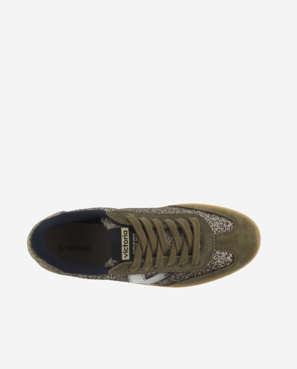 Zapatillas de serraje de mujer estilo retro con suela color caramelo - Victoria - Kaki Kaki-4