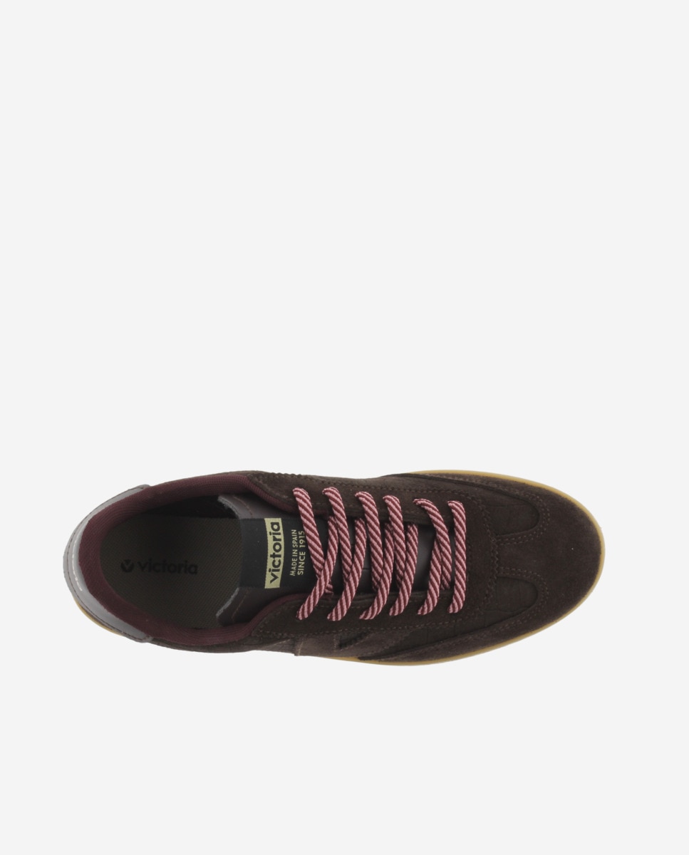 Zapatillas deportivas de mujer de piel con grabado tipo cocodrilo y piezas de serraje al tono - Victoria - Marrón Marrón-4