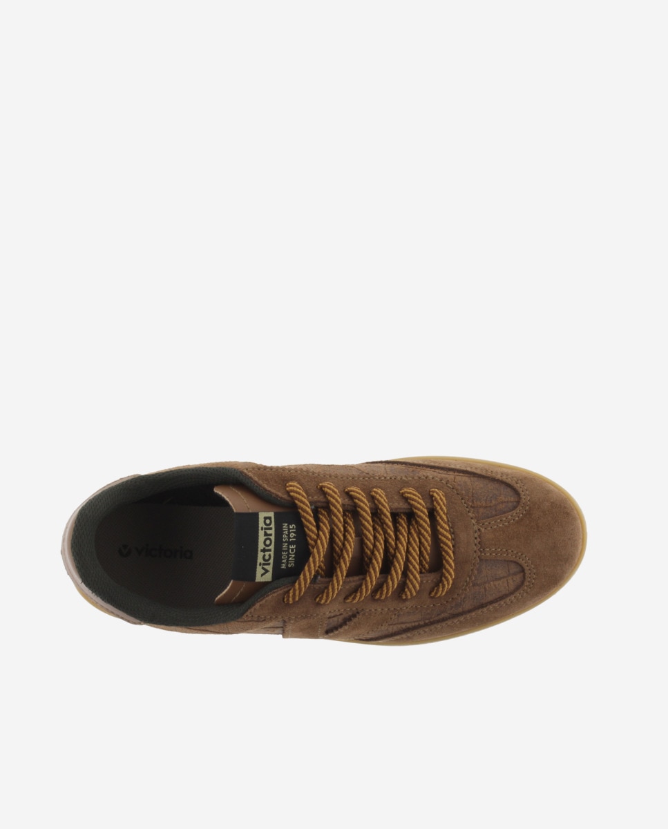 Zapatillas deportivas de mujer de piel con grabado tipo cocodrilo y piezas de serraje al tono - Victoria - Cuero Cuero-4