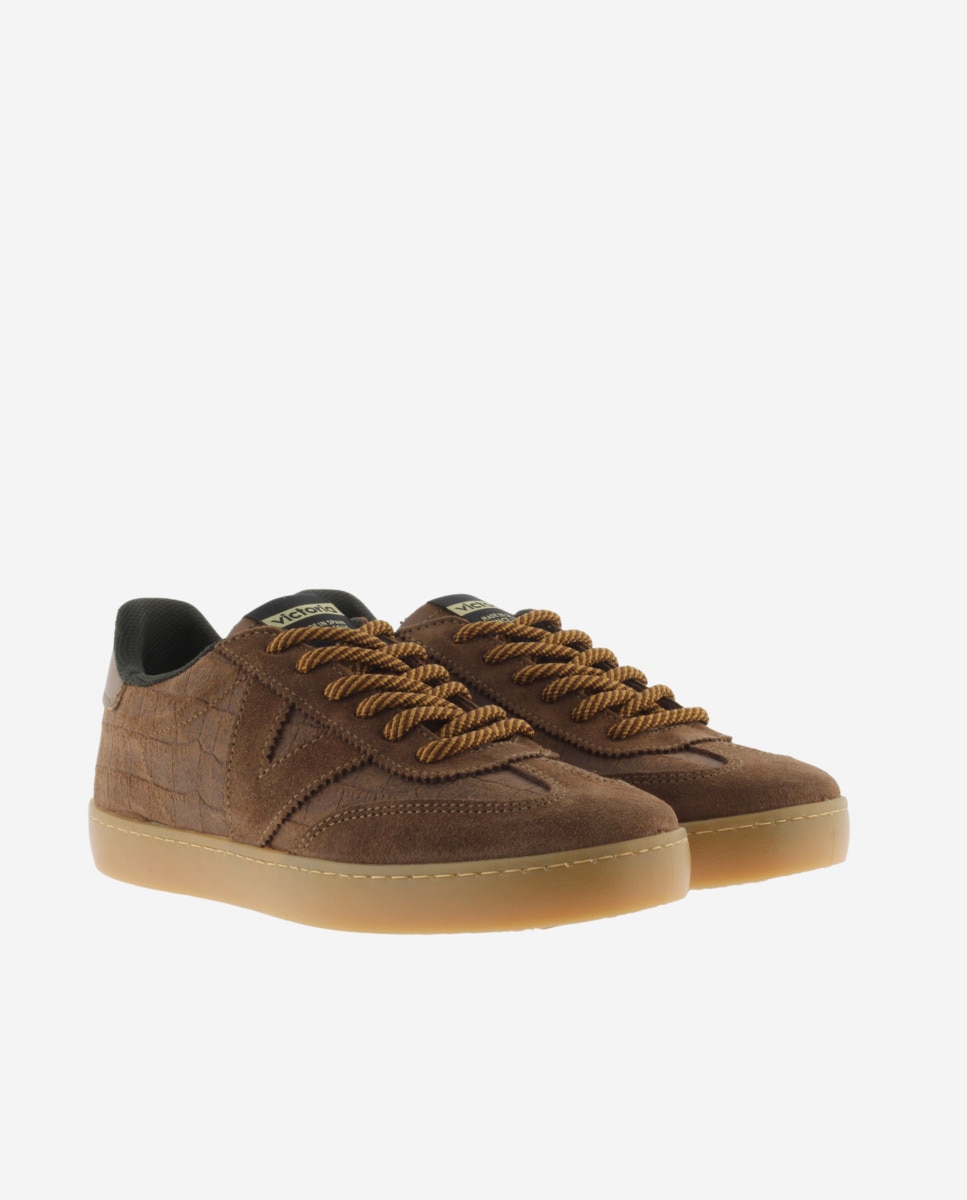 Zapatillas deportivas de mujer de piel con grabado tipo cocodrilo y piezas de serraje al tono - Victoria - Cuero Cuero-5
