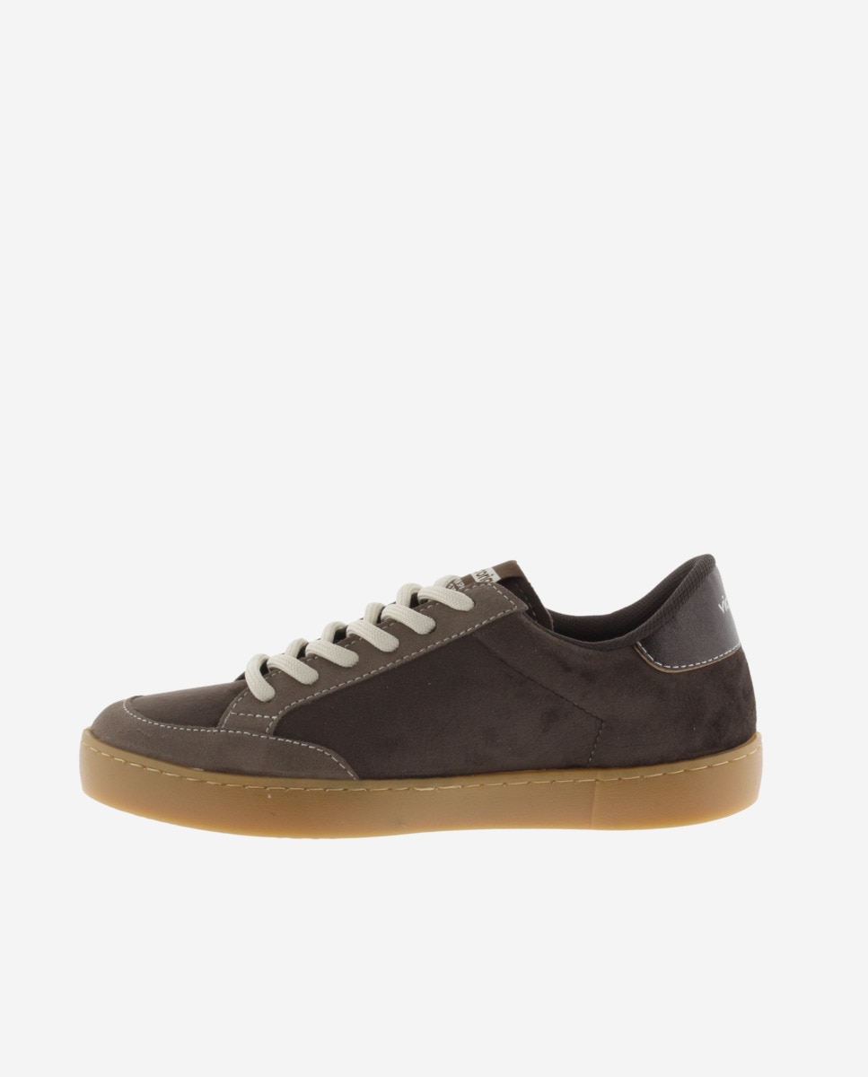 Zapatillas deportivas de mujer de terciopelo con piezas de serraje al tono y logotipo de glitter - Victoria - Visón Visón-2