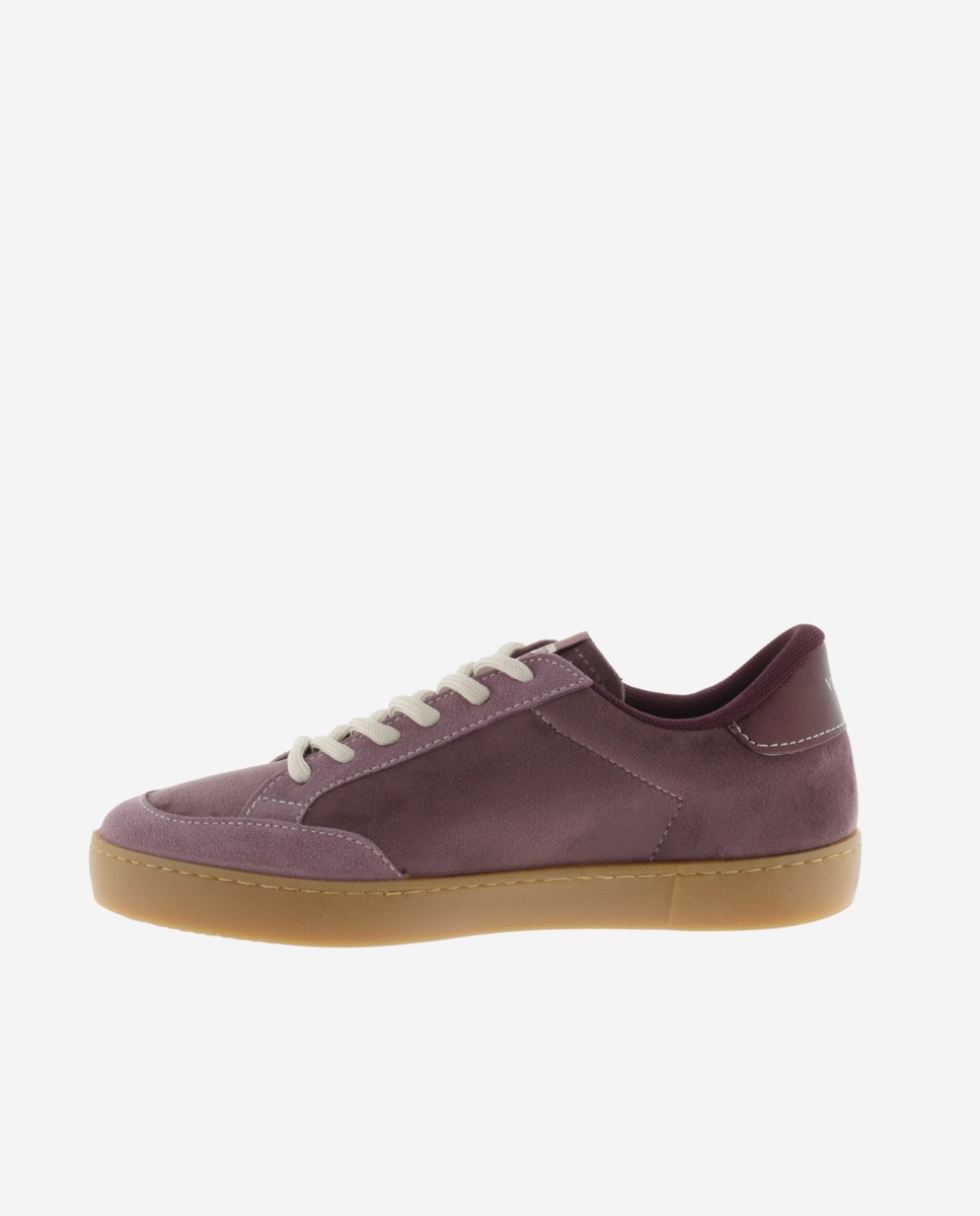 Zapatillas deportivas de mujer de terciopelo con piezas de serraje al tono y logotipo de glitter - Victoria - Malva Malva-2