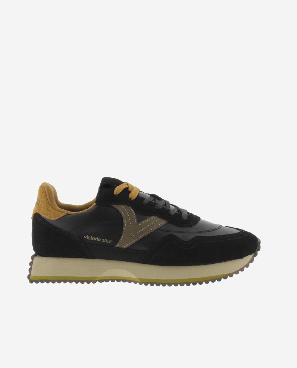 Zapatillas deportivas de mujer de nylon metalizado con piezas de serraje y suela en sierra - Victoria - Negro Negro-1