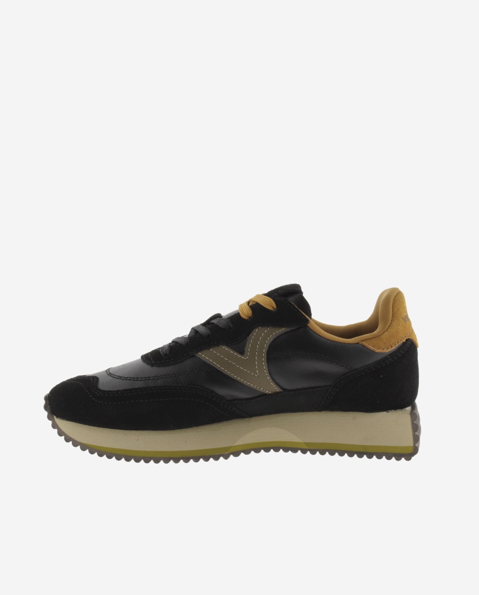 Zapatillas deportivas de mujer de nylon metalizado con piezas de serraje y suela en sierra - Victoria - Negro Negro-2