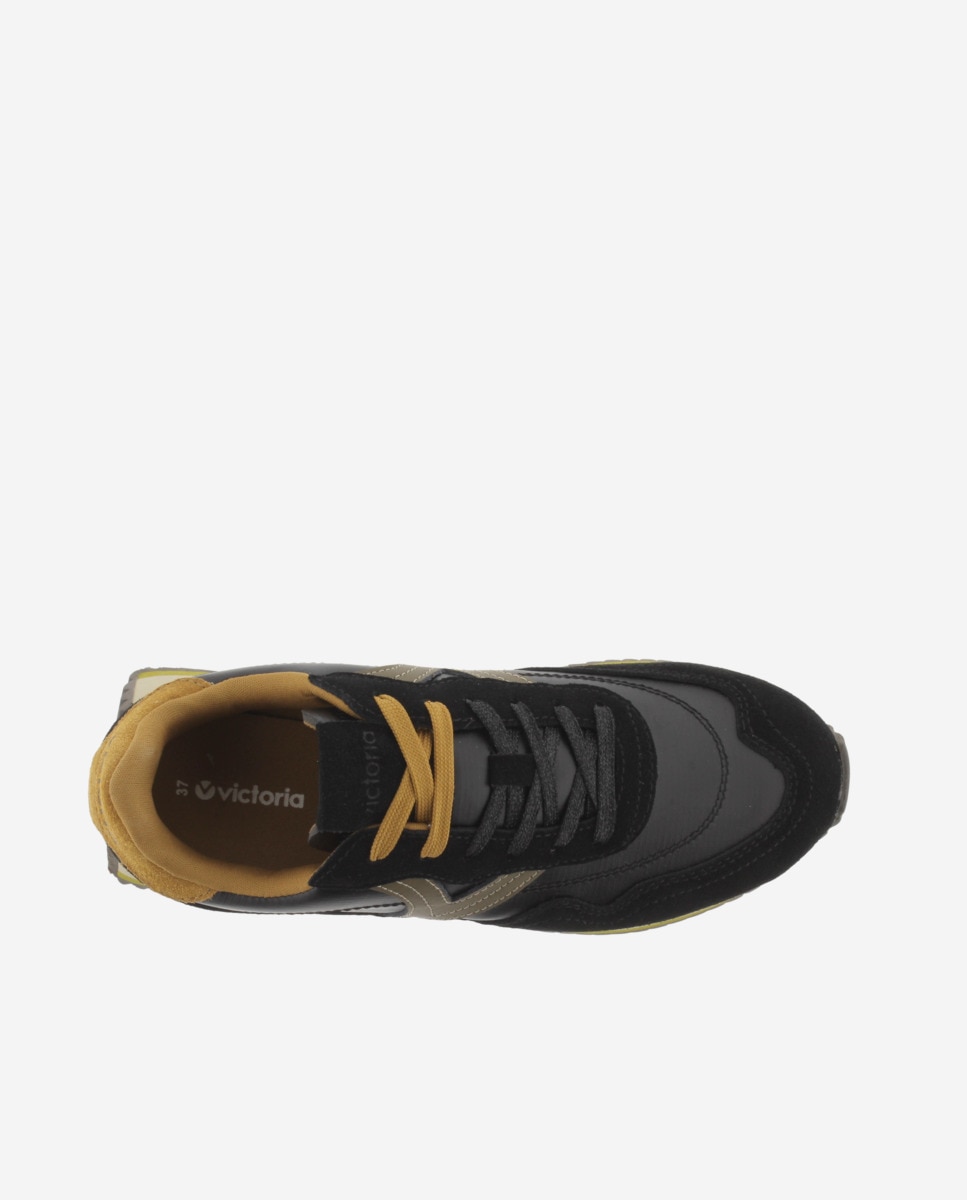 Zapatillas deportivas de mujer de nylon metalizado con piezas de serraje y suela en sierra - Victoria - Negro Negro-4