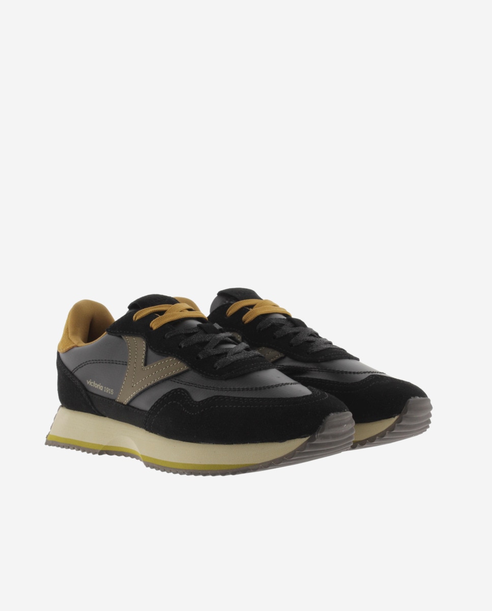 Zapatillas deportivas de mujer de nylon metalizado con piezas de serraje y suela en sierra - Victoria - Negro Negro-5