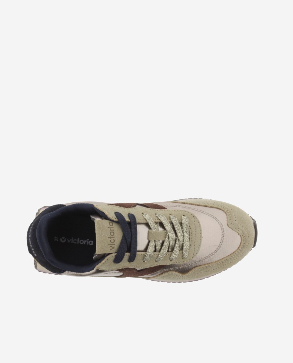 Zapatillas deportivas de mujer de nylon metalizado con piezas de serraje y suela en sierra - Victoria - Oro Oro-4