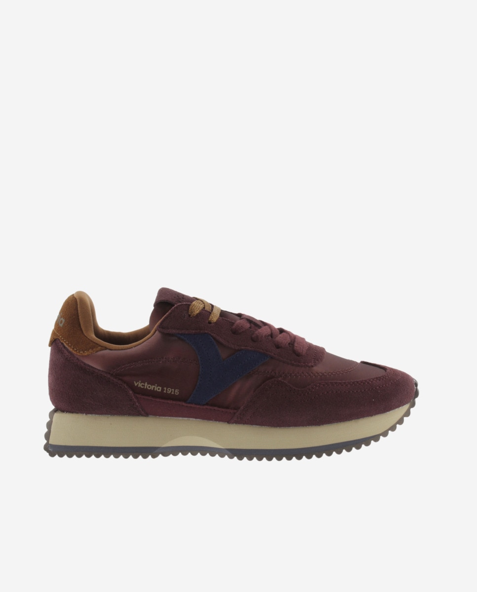 Zapatillas deportivas de mujer de nylon metalizado con piezas de serraje y suela en sierra - Victoria - Burdeos Burdeos-1