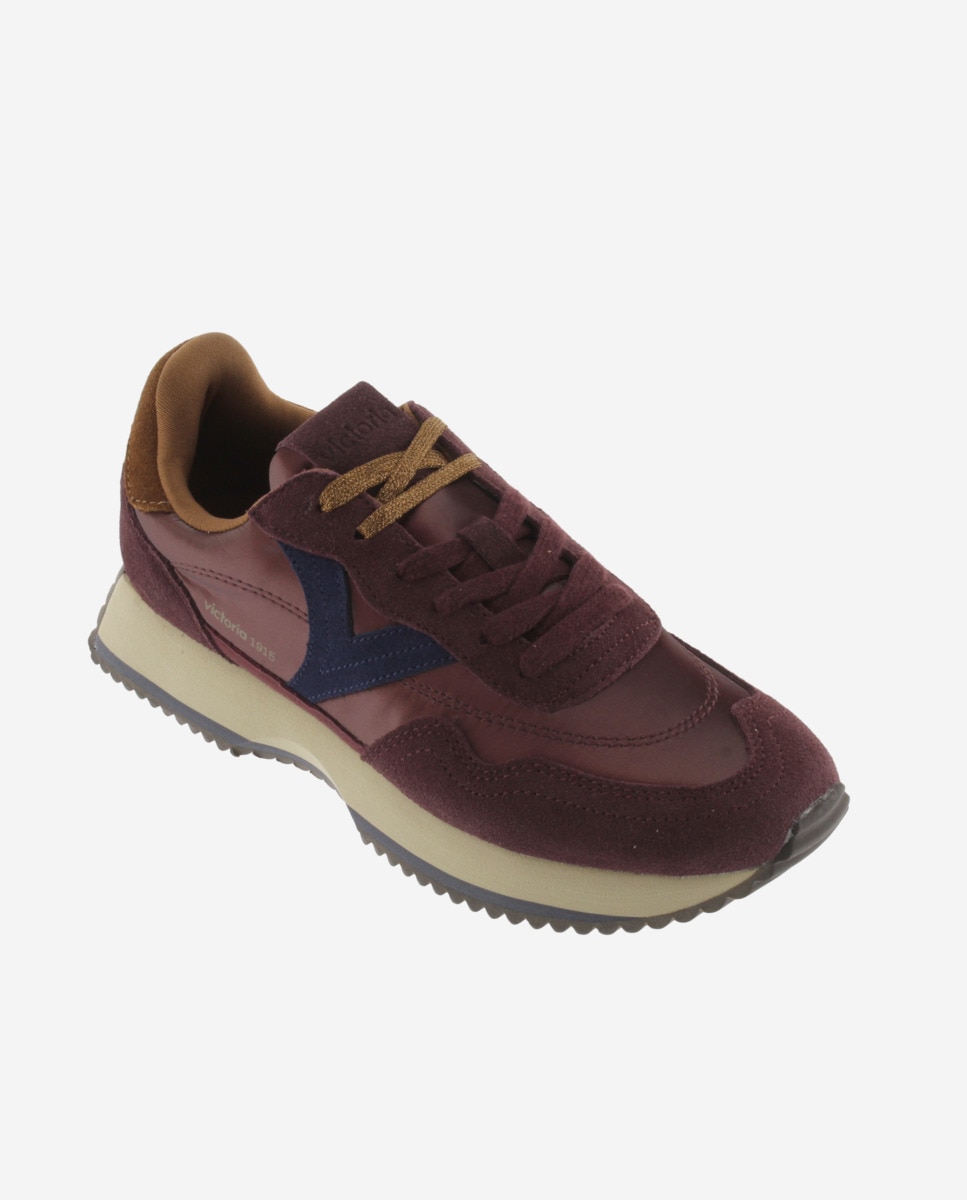Zapatillas deportivas de mujer de nylon metalizado con piezas de serraje y suela en sierra - Victoria - Burdeos Burdeos-3
