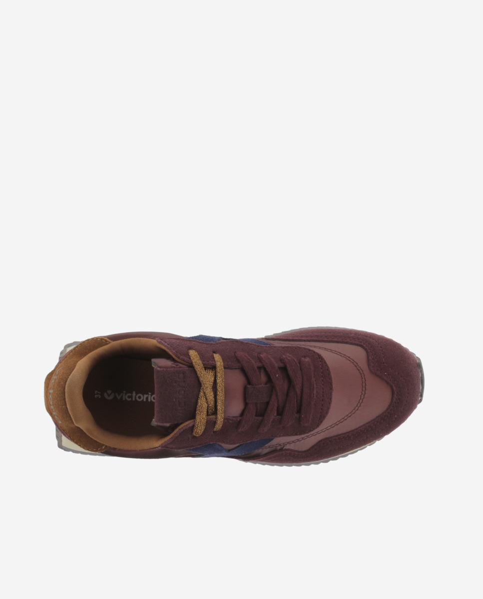 Zapatillas deportivas de mujer de nylon metalizado con piezas de serraje y suela en sierra - Victoria - Burdeos Burdeos-4