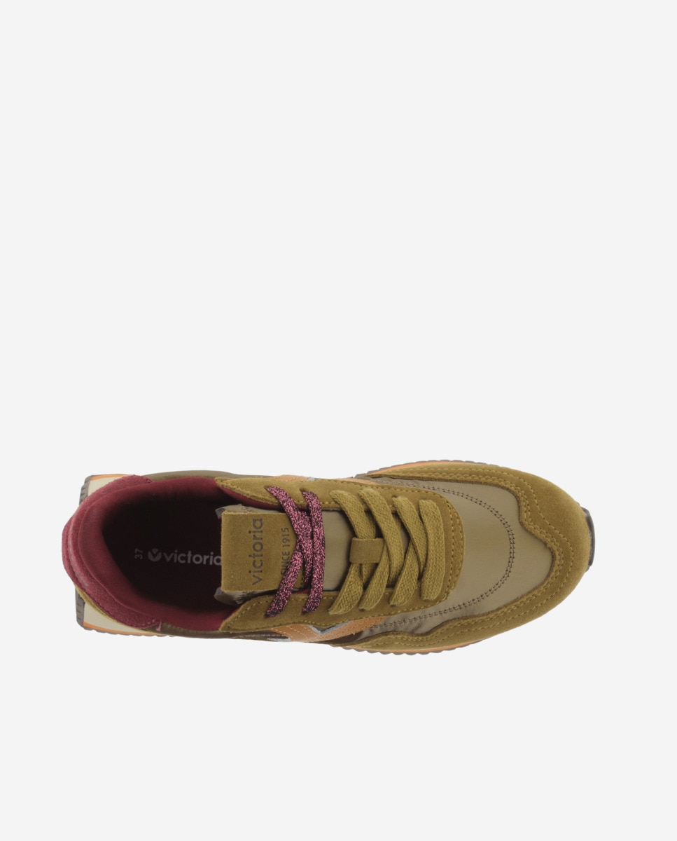 Zapatillas deportivas de mujer de nylon metalizado con piezas de serraje y suela en sierra - Victoria - Verde Oliva Verde Oliva-4