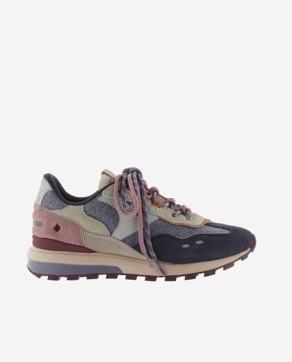 Zapatillas deportivas de mujer con piezas de serraje y suela dentada - Victoria - Azul marino Azul marino-1
