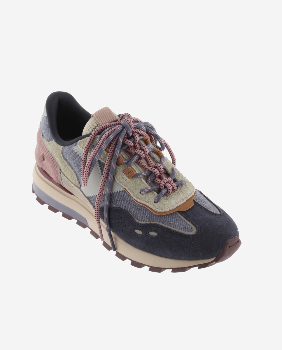 Zapatillas deportivas de mujer con piezas de serraje y suela dentada - Victoria - Azul marino Azul marino-3